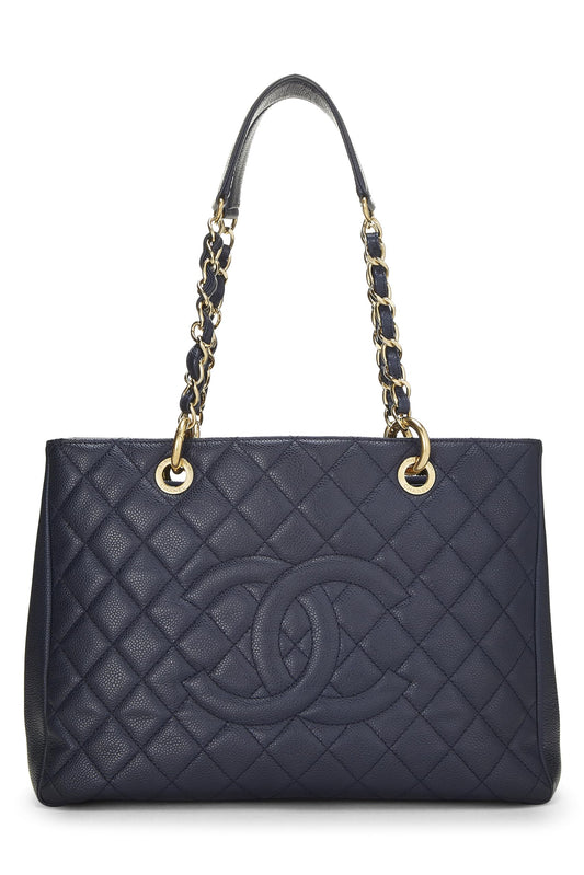 Chanel, Pre-Loved Blue Quilted Caviar Grand Shopping Tote (GST), Blue