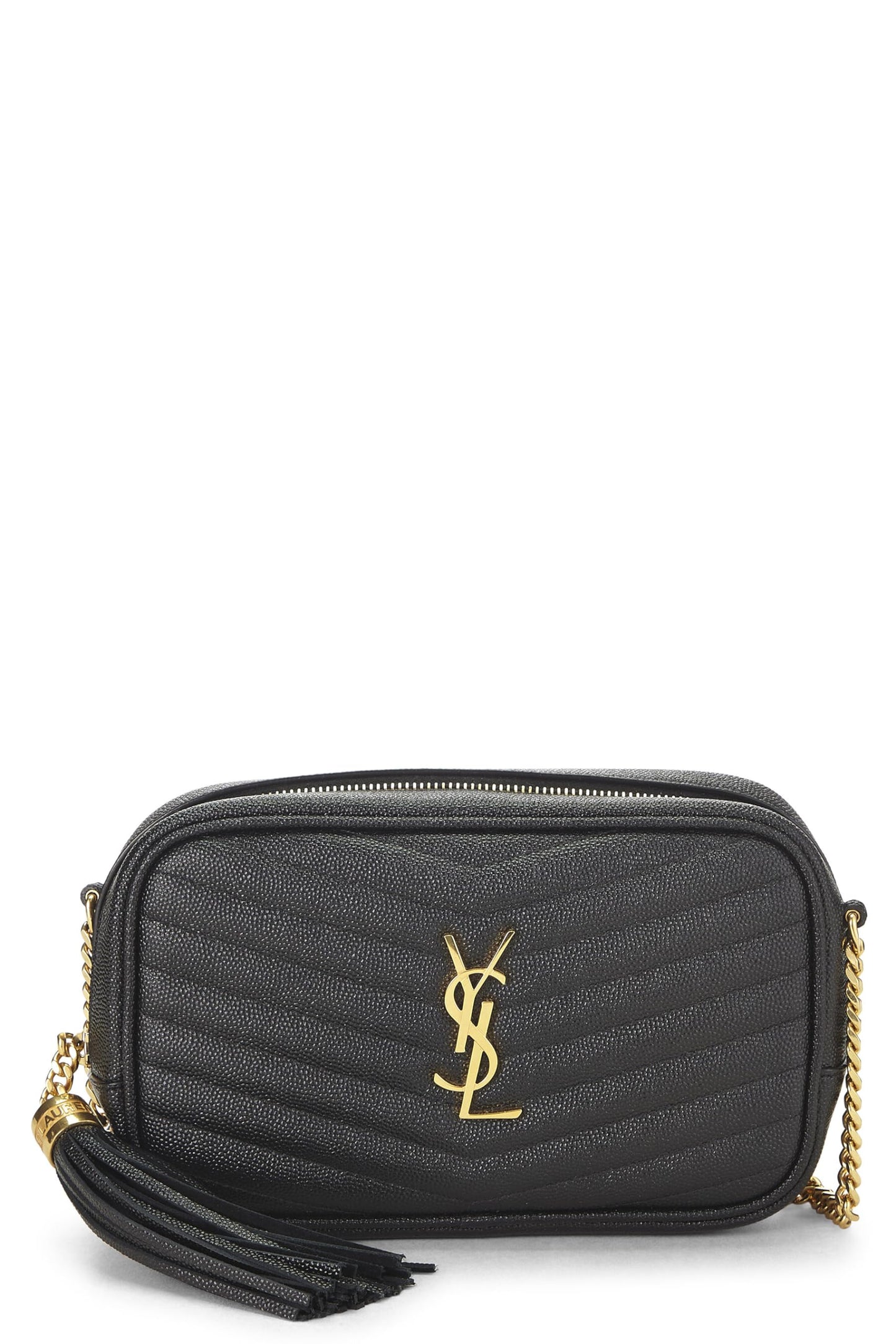 Yves Saint Laurent, sac à main Lou Camera Mini en cuir à chevrons noir d'occasion, noir