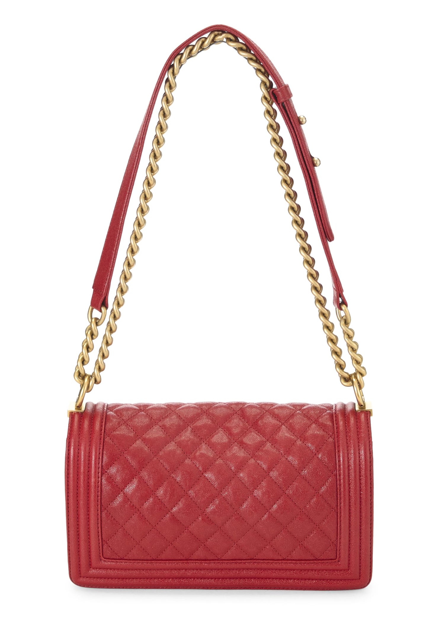 Chanel, sac Boy Caviar matelassé rouge de taille moyenne, d'occasion, rouge