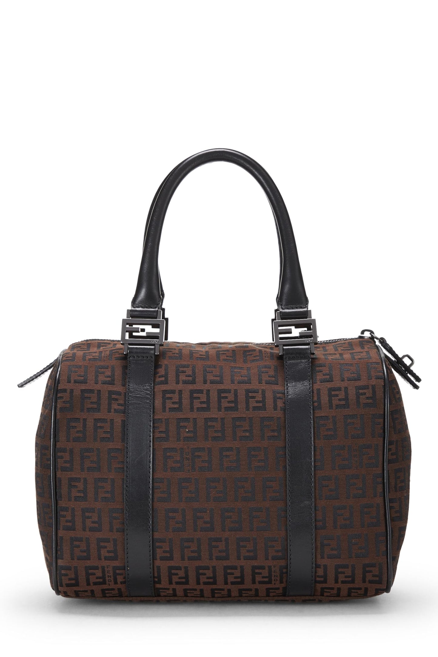 Fendi, sac Boston Mini en toile Zucchino marron et noir d'occasion, marron