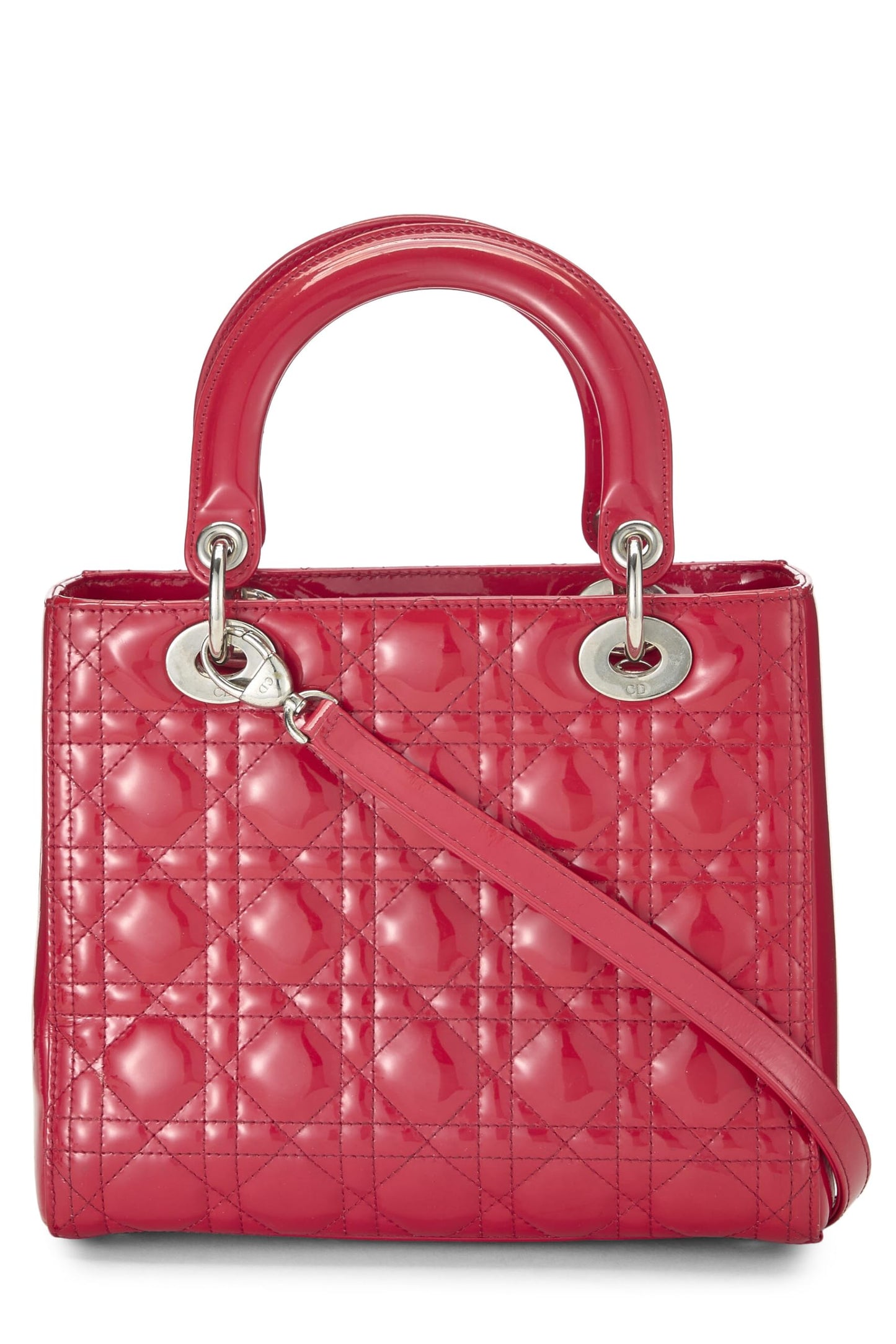 Dior, Lady Dior Medium de charol rojo Pre-Loved, rosa