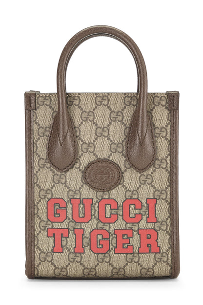 Gucci, Pre-Loved Brown GG Supreme Canvas Tiger Tote Mini, Brown