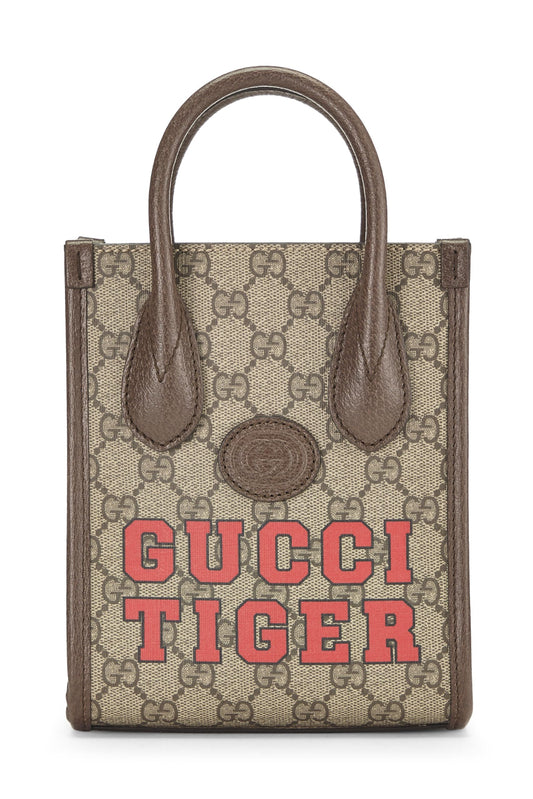 Gucci, Mini sac fourre-tout en toile GG Supreme Tiger marron d'occasion, marron