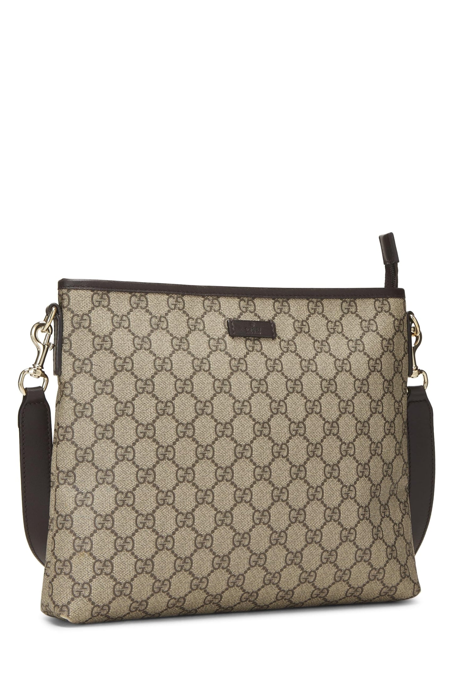 Gucci, sac messager plat zippé en toile GG Supreme marron d'origine d'occasion, marron