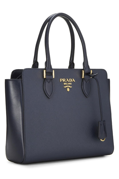 Prada, sac à main convertible en cuir Saffiano bleu marine d'occasion, petit modèle, bleu marine