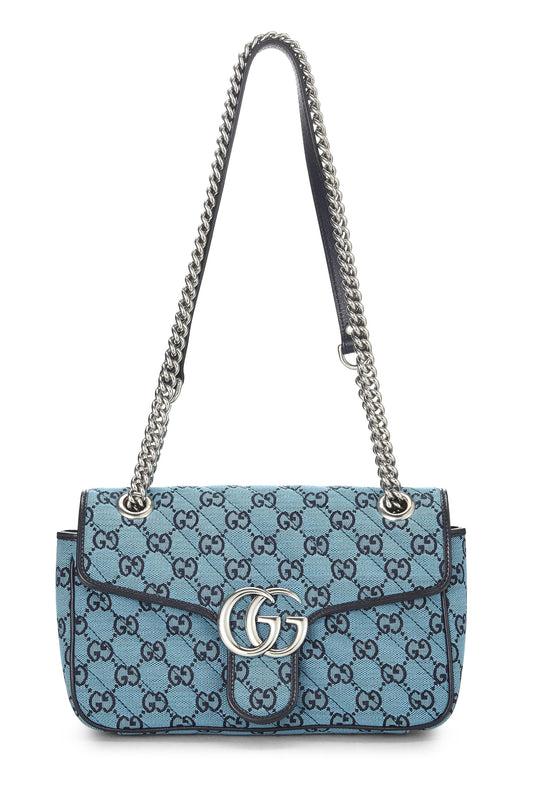 Gucci, Bolso de hombro Marmont pequeño de lona GG azul Pre-Loved, Azul