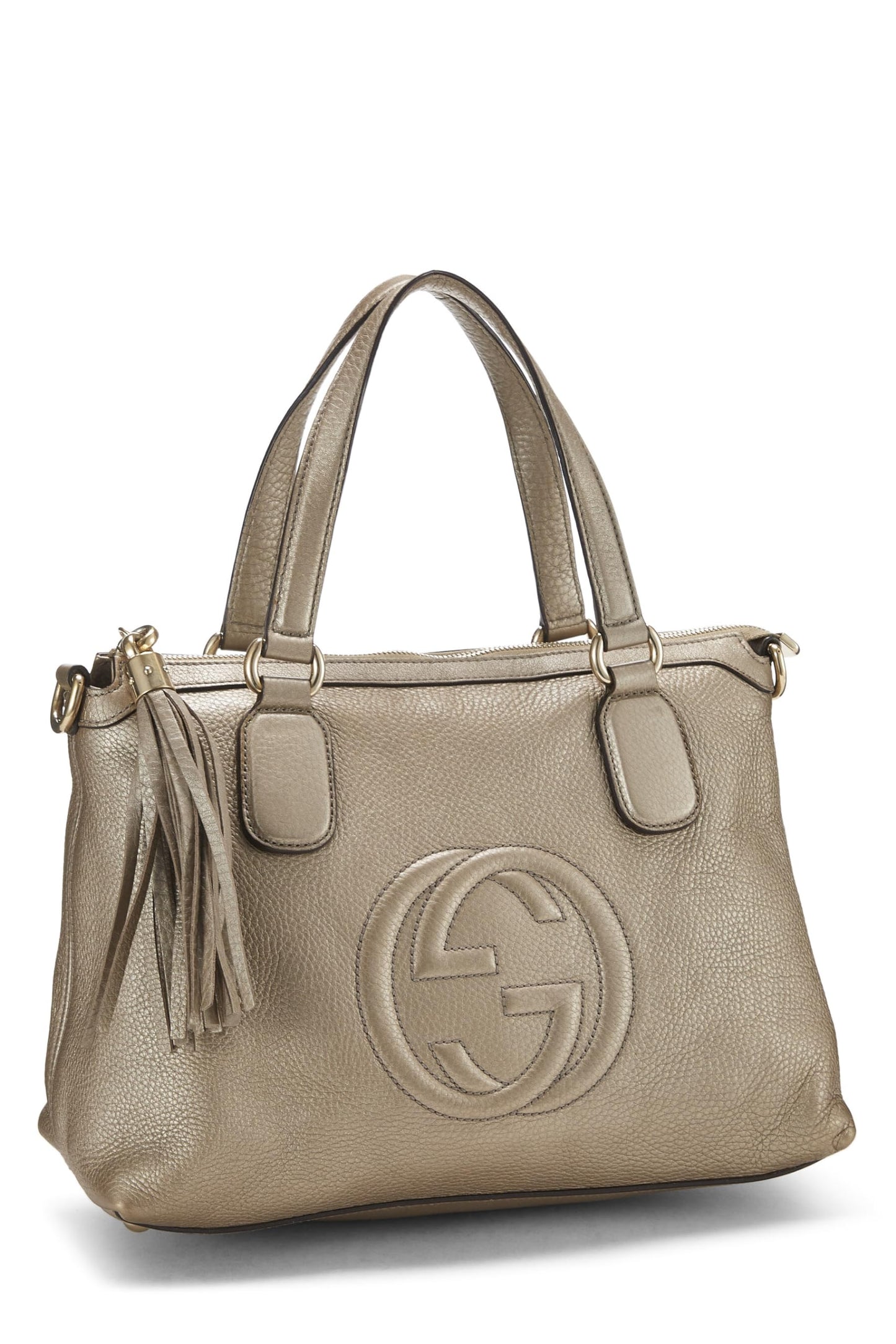 Gucci, Pre-Loved Gold Grained Leather Soho Top Handle Tote, Gold