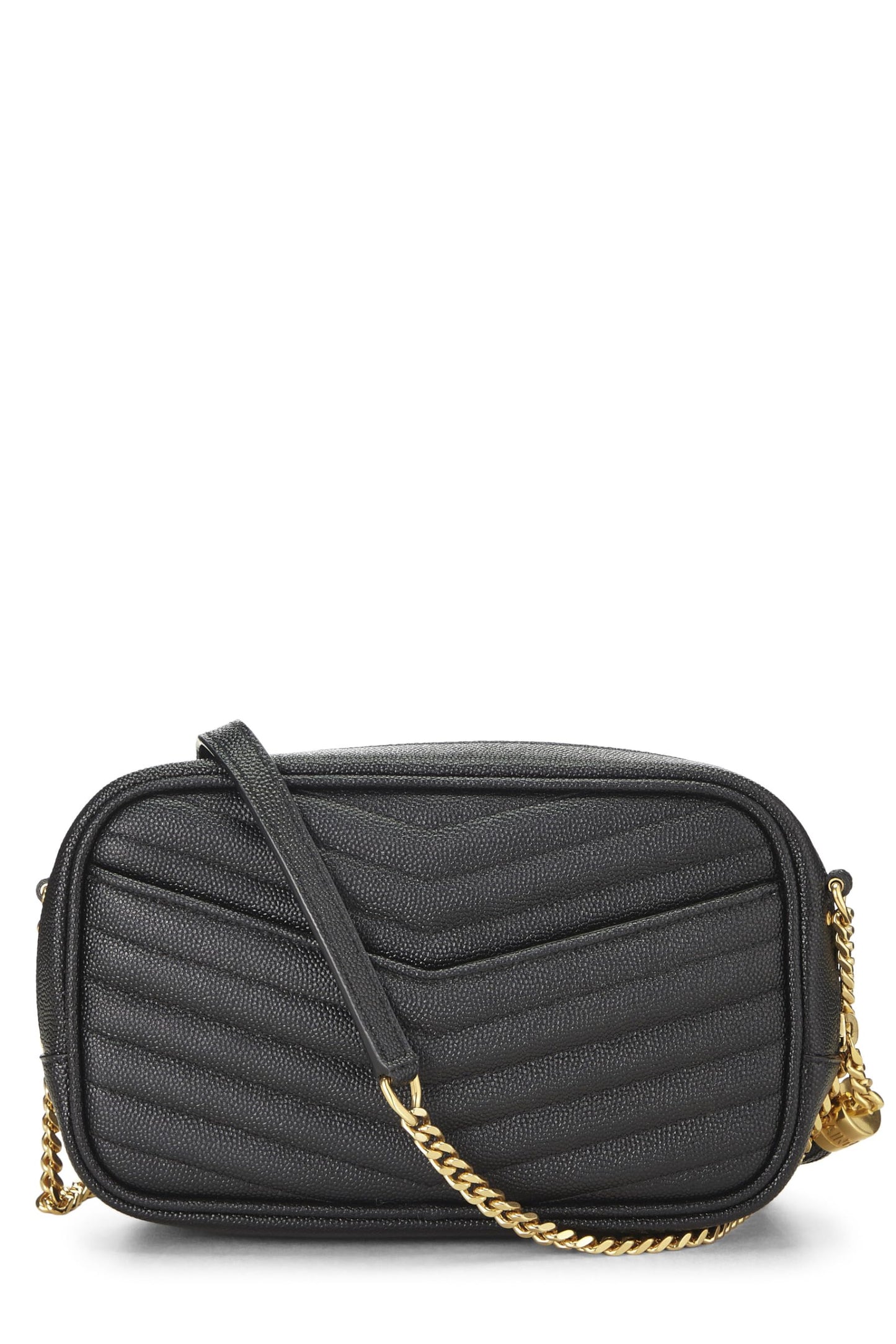 Yves Saint Laurent, sac à main Lou Camera Mini en cuir à chevrons noir d'occasion, noir