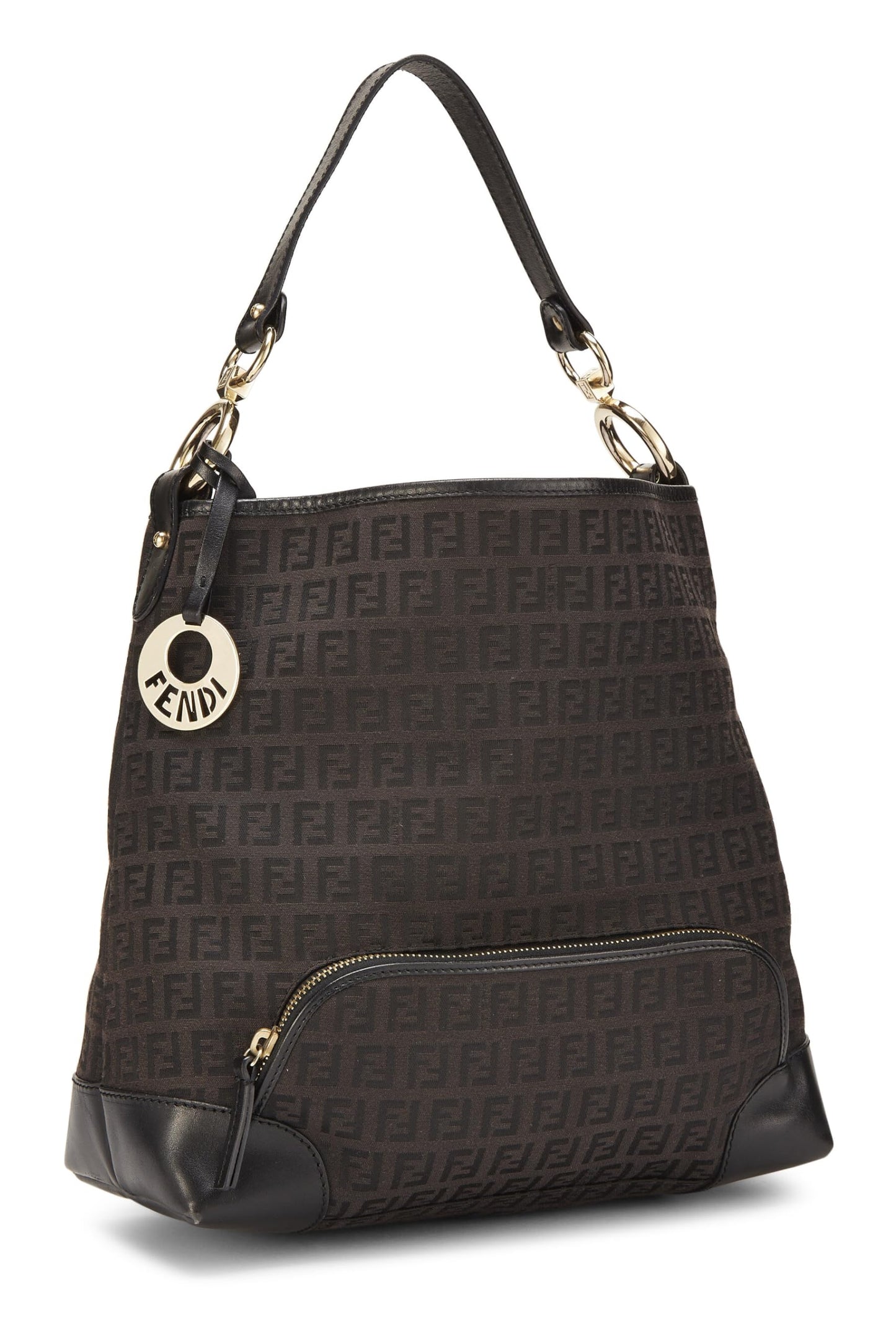 Fendi, sac hobo en toile Zucchino noir d'occasion, noir