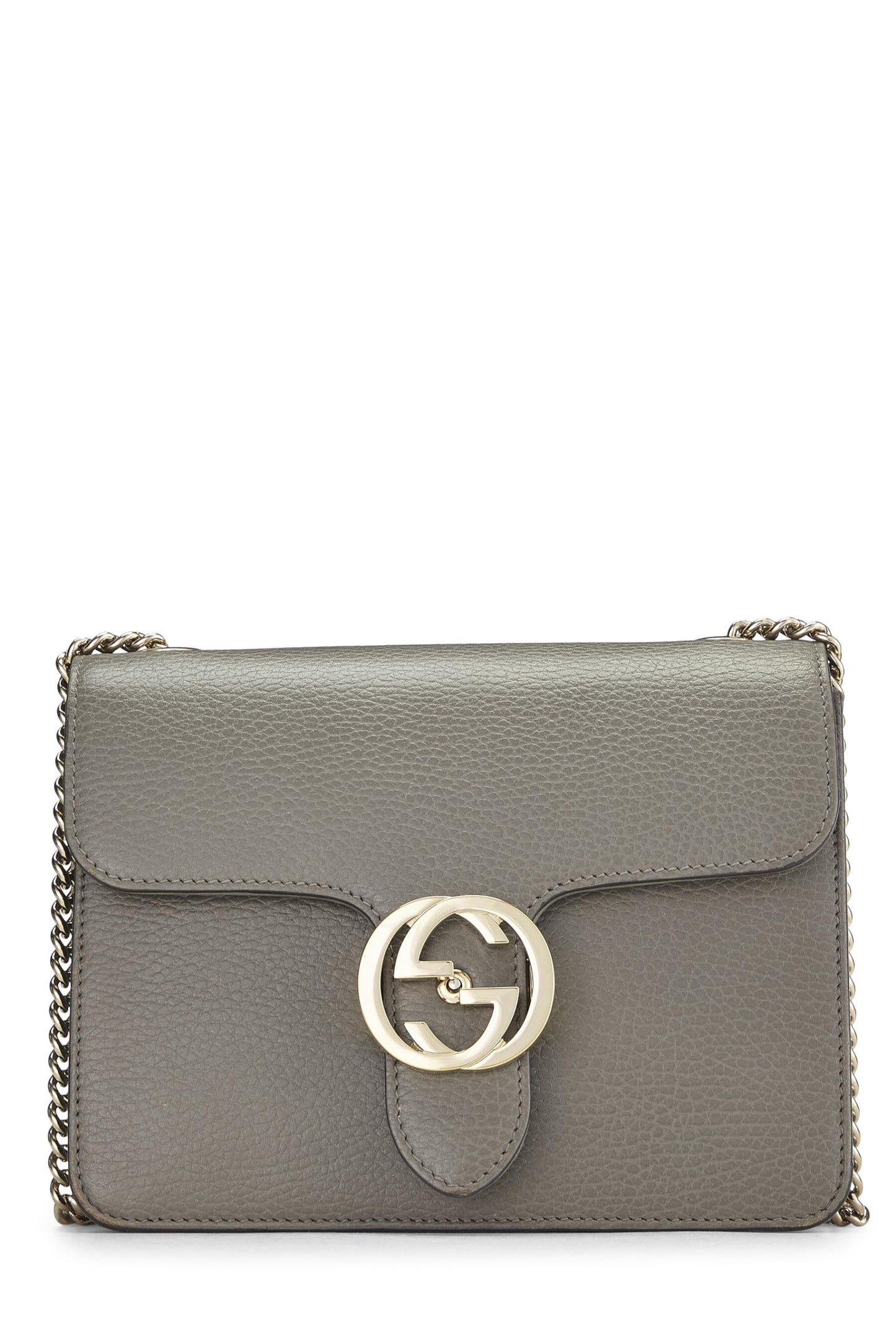 Gucci, Bolso bandolera entrelazado de cuero gris Pre-Loved, Gris