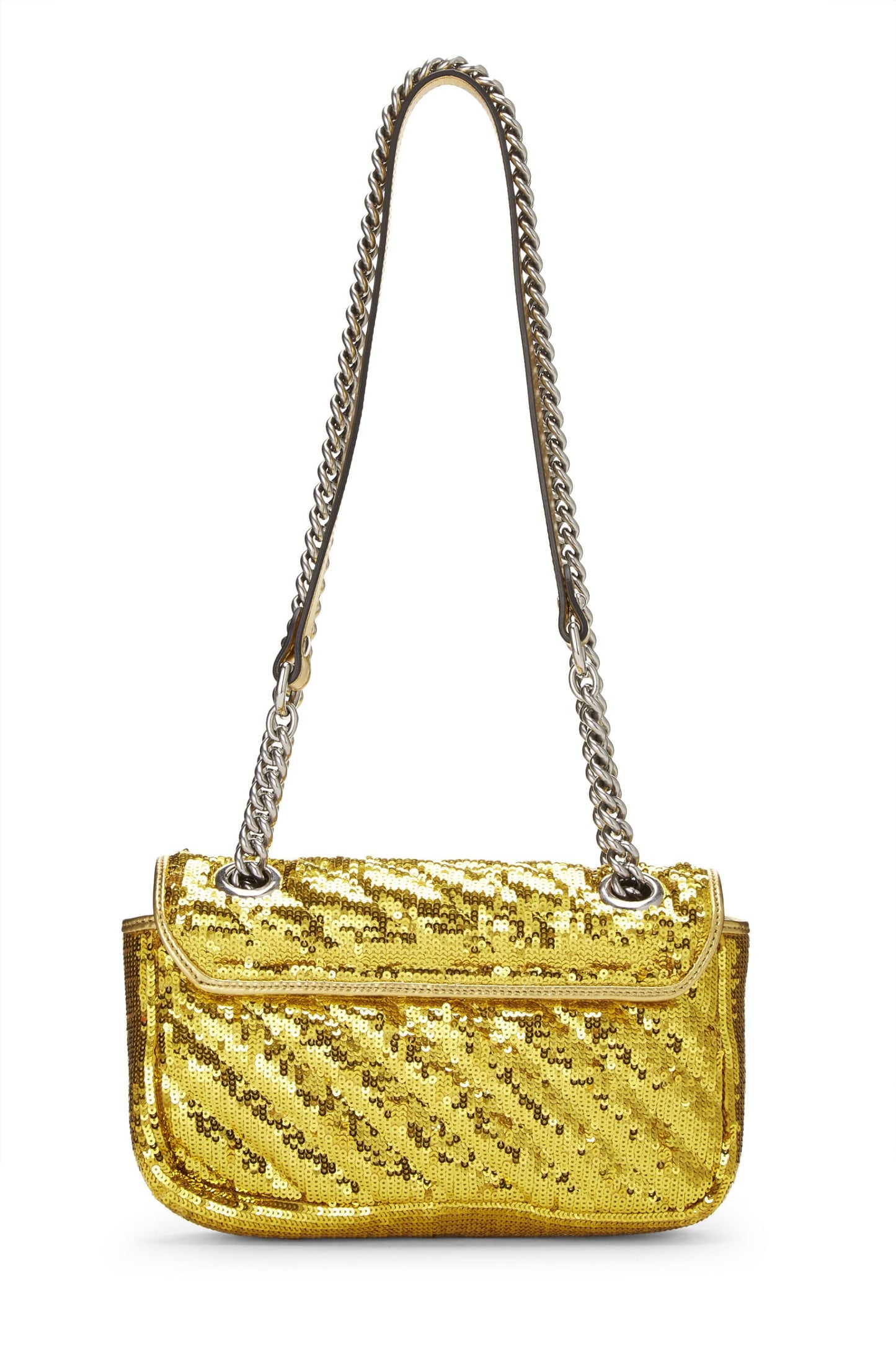 Gucci, Pre-Loved Gold Sequin GG Marmont Shoulder Bag, Yellow