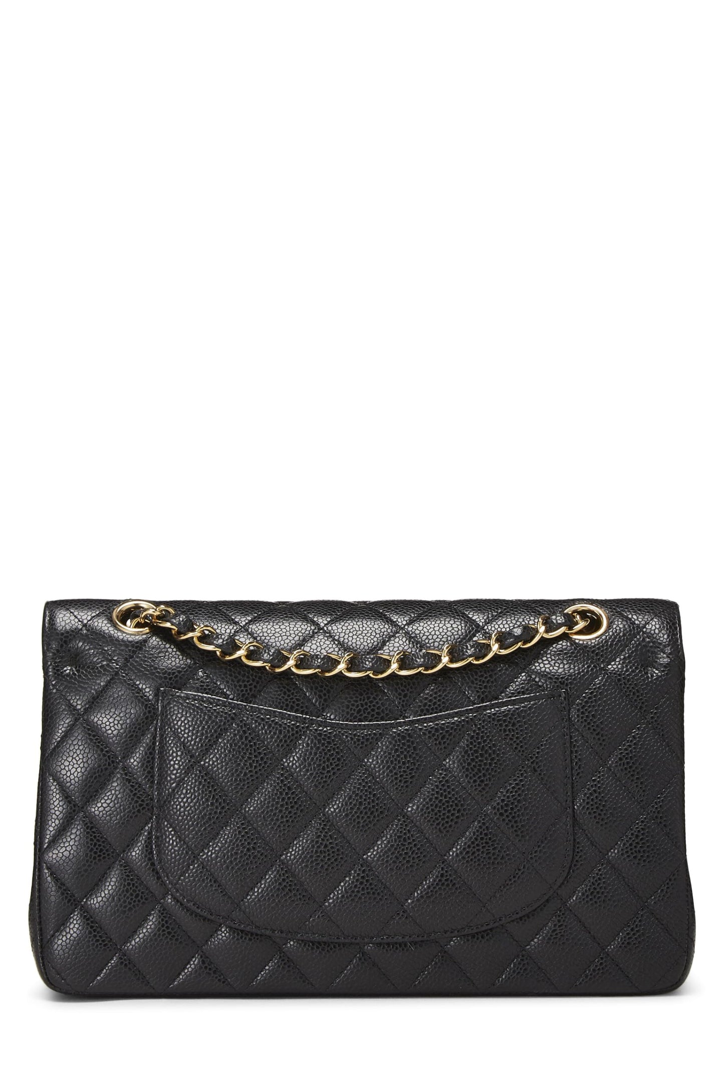 Chanel, sac à main matelassé noir à double rabat classique de taille moyenne, noir