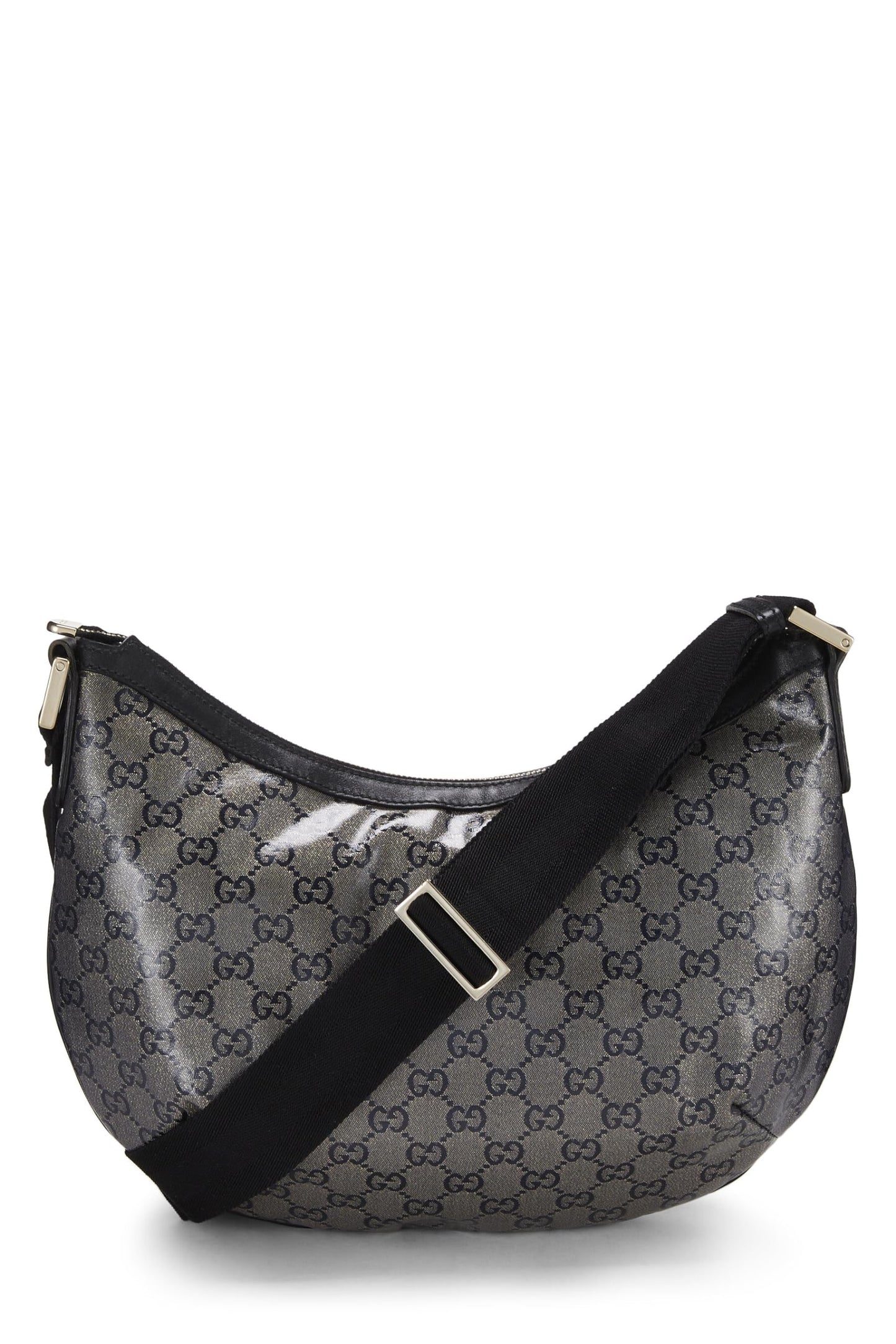 Gucci, sac messager rond en toile noire avec cristaux, d'occasion, noir