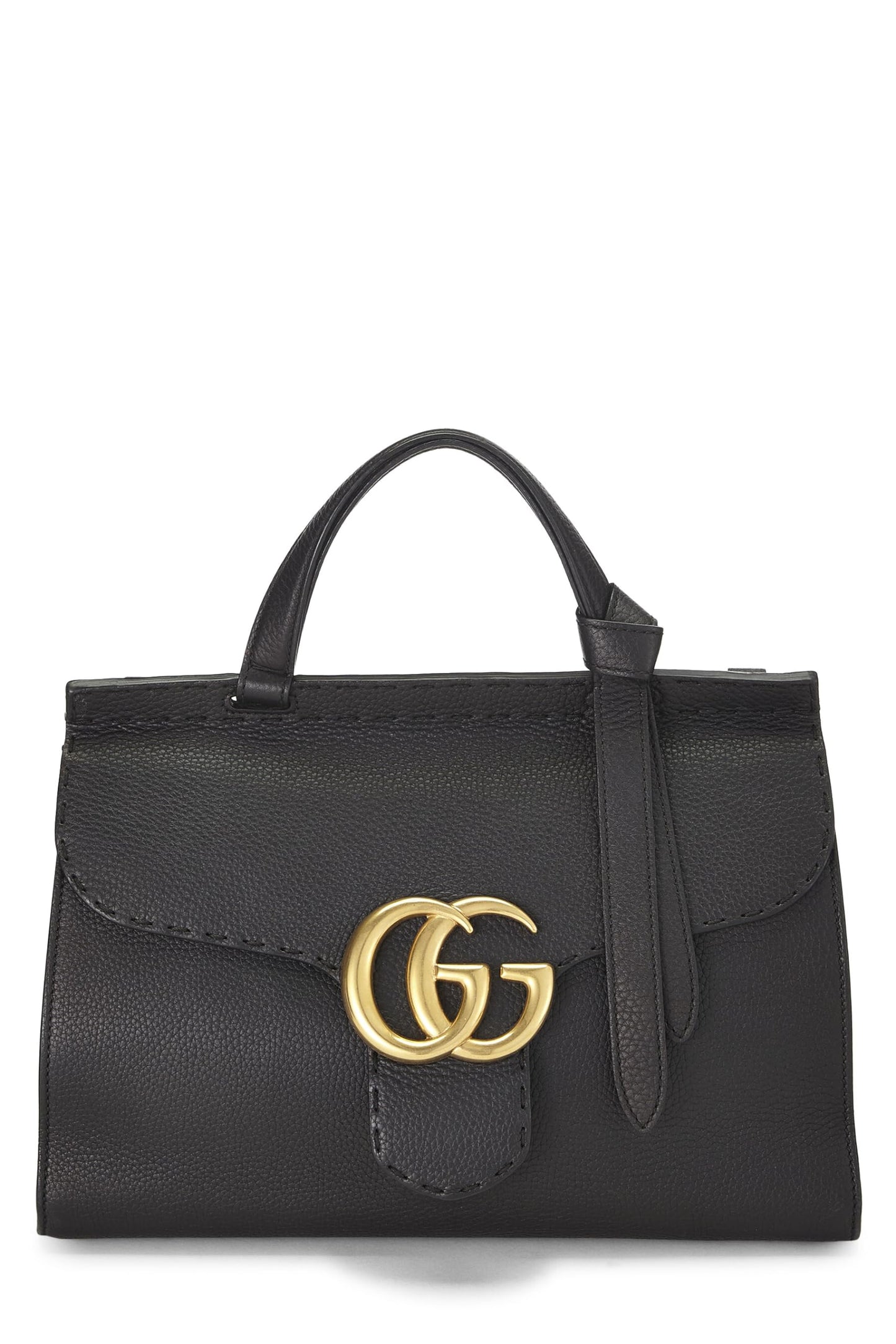 Gucci, Bolso pequeño con solapa y asa superior GG Marmont de cuero negro Pre-Loved, Negro