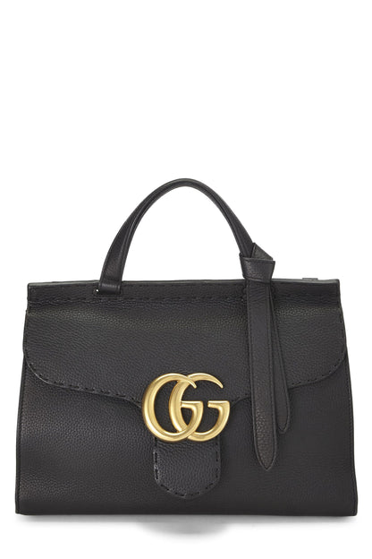 Gucci, Pre-Loved Black Leather GG Marmont Top Handle Flap Bag Small, Black