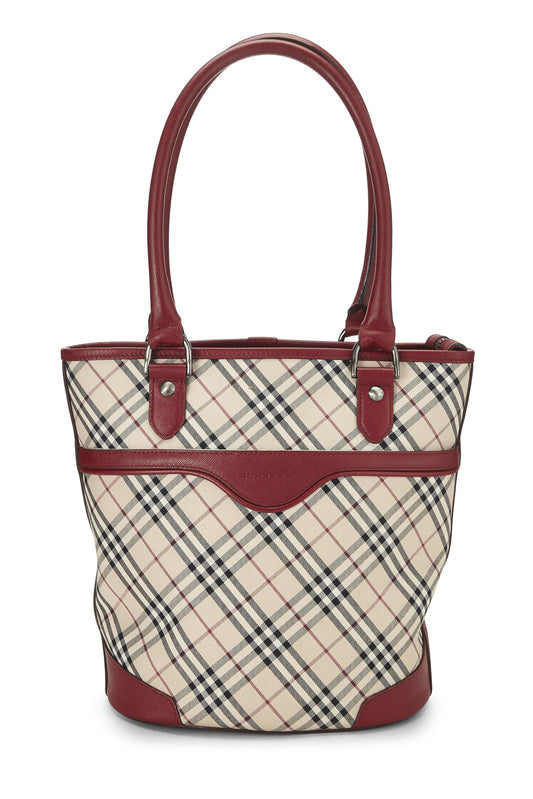 Burberry, sac seau à bandoulière en jacquard rouge House Check d'occasion, rouge