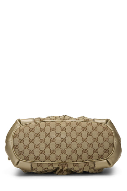 Gucci, Bolso de mano con cremallera Sukey de lona GG original dorado de Pre-Loved, Dorado