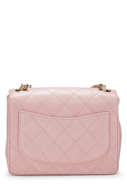 Chanel, Mini sac à rabat carré classique matelassé rose caviar d'occasion, rose