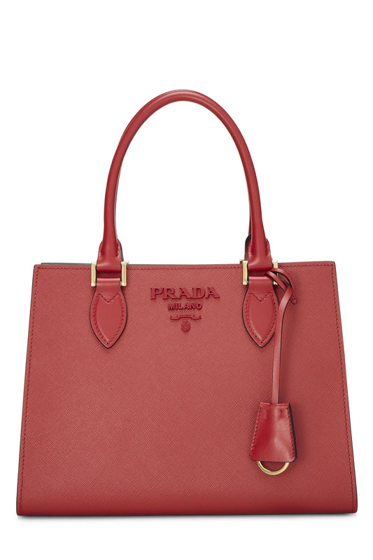 Prada, sac monochrome en cuir Saffiano rouge d'occasion, petit modèle, rouge