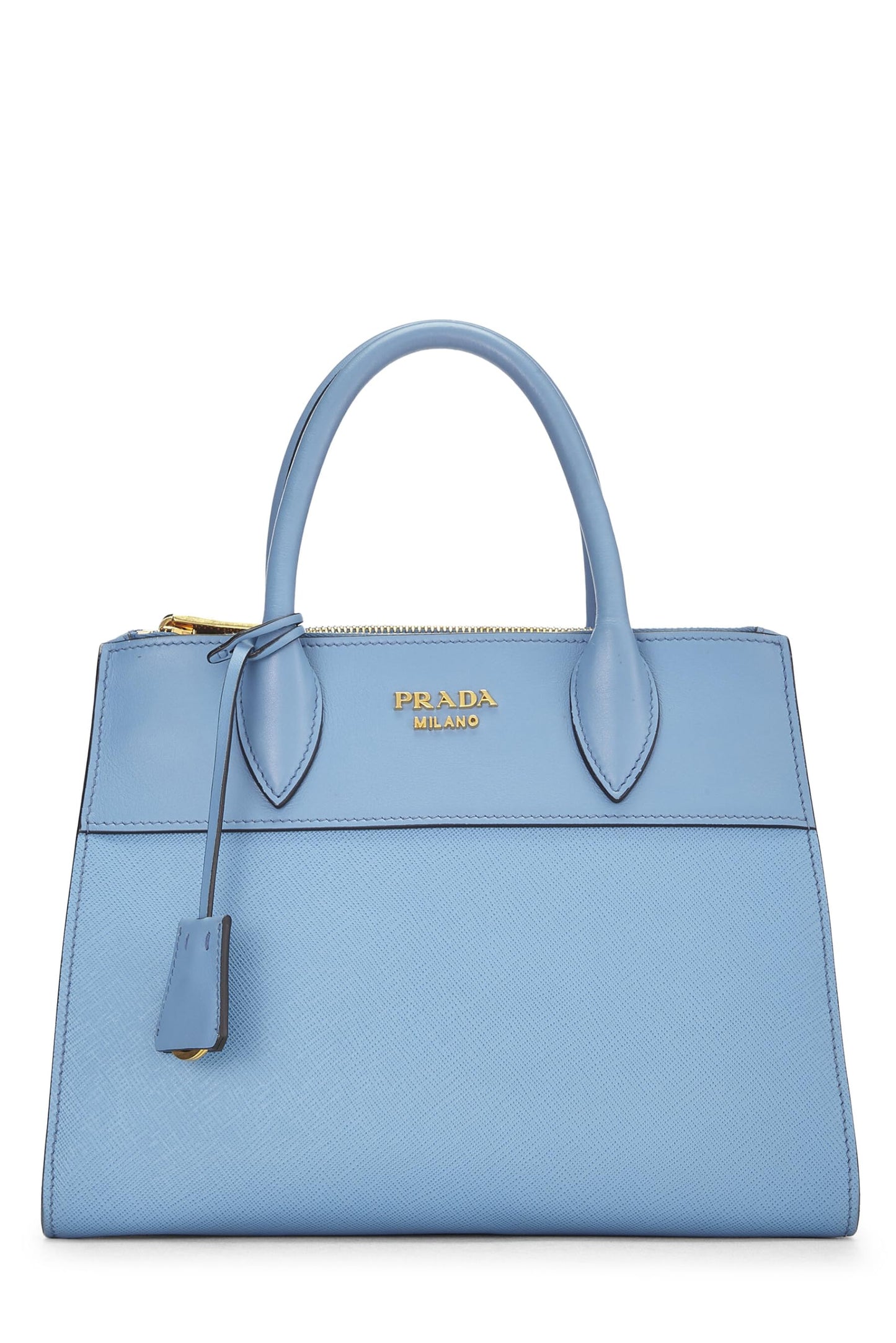 Prada, sac Paradigme en cuir Saffiano bleu d'occasion, petit modèle, bleu