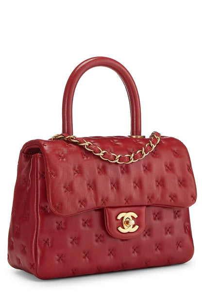 Chanel, Pre-Loved Red Cross Stitch Lambskin Coco Handle Bag Mini, Red