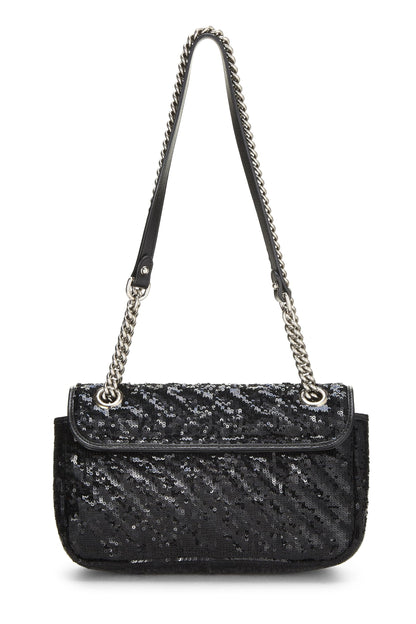 Gucci, sac à bandoulière GG Marmont à sequins noirs d'occasion, petit modèle, noir