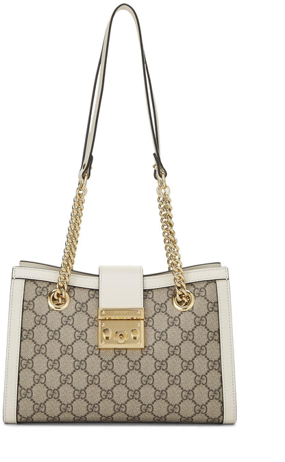 Gucci, petit sac fourre-tout en toile GG Supreme ivoire d'occasion avec cadenas, blanc