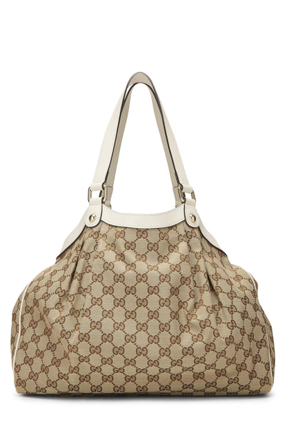 Gucci, sac fourre-tout Sukey en toile GG d'origine, crème, d'occasion, blanc