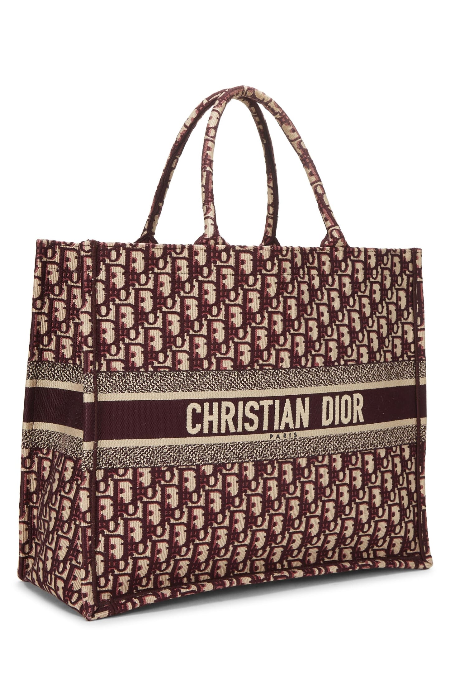 Dior, Sac fourre-tout Trotter en toile bordeaux d'occasion, grand modèle, bordeaux