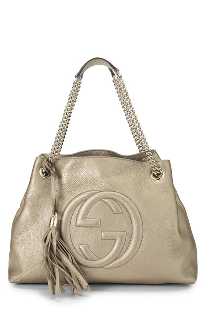 Gucci, Tote Soho de cuero metalizado dorado con cadena Pre-Loved, Dorado