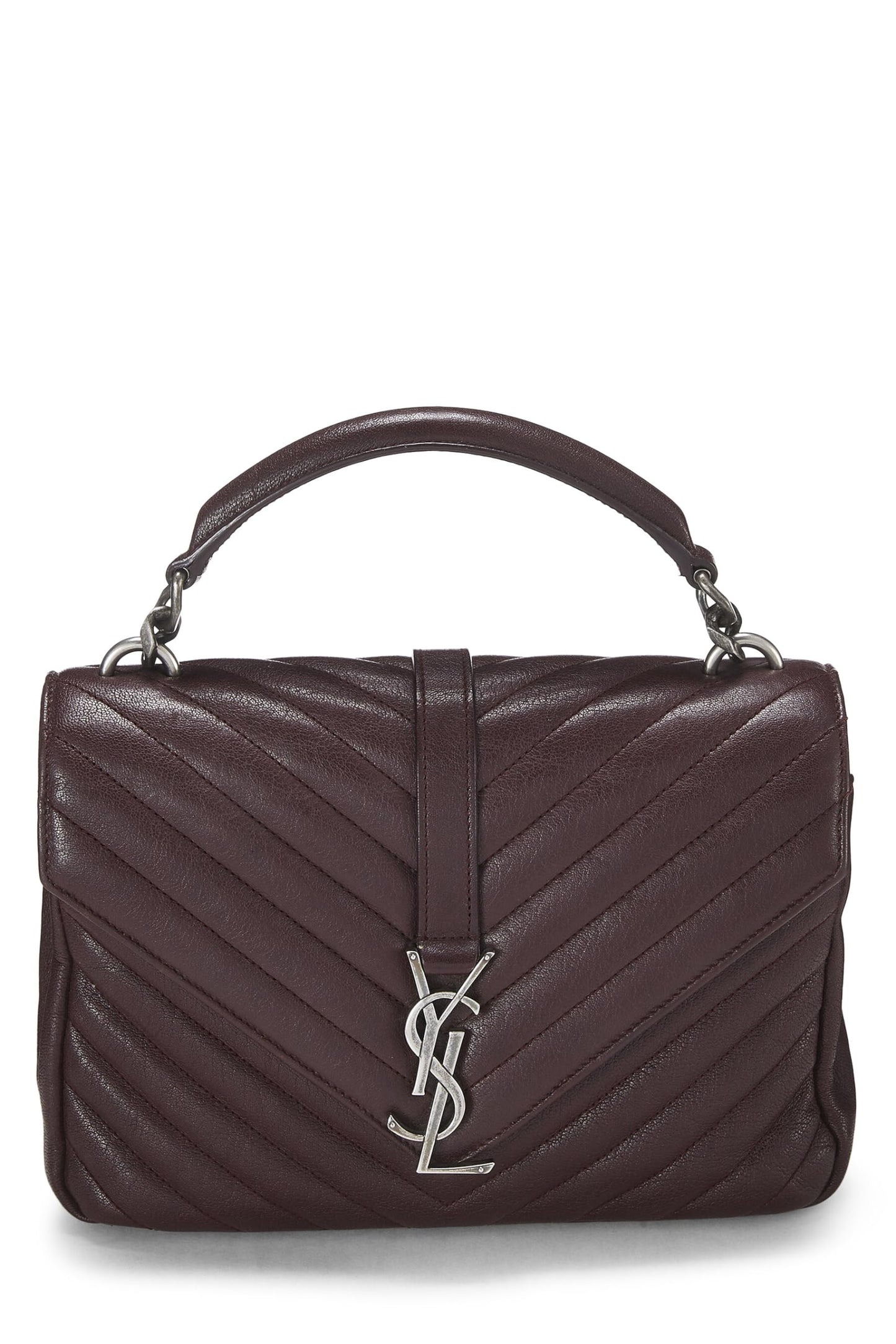 Yves Saint Laurent, Pre-Loved Borgoña Chevron Leather College Medium, Borgoña