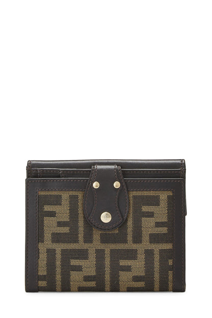 Fendi, portefeuille compact en toile marron Zucca d'occasion, marron