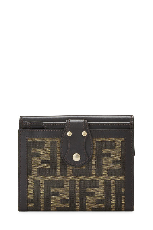 Fendi, portefeuille compact en toile marron Zucca d'occasion, marron