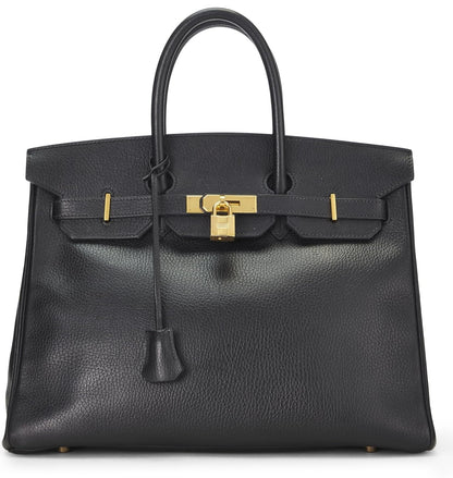 Hermès, Pre-Loved Black Ardennes Birkin 35, Black