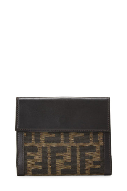 Fendi, portefeuille compact en toile marron Zucca d'occasion, marron