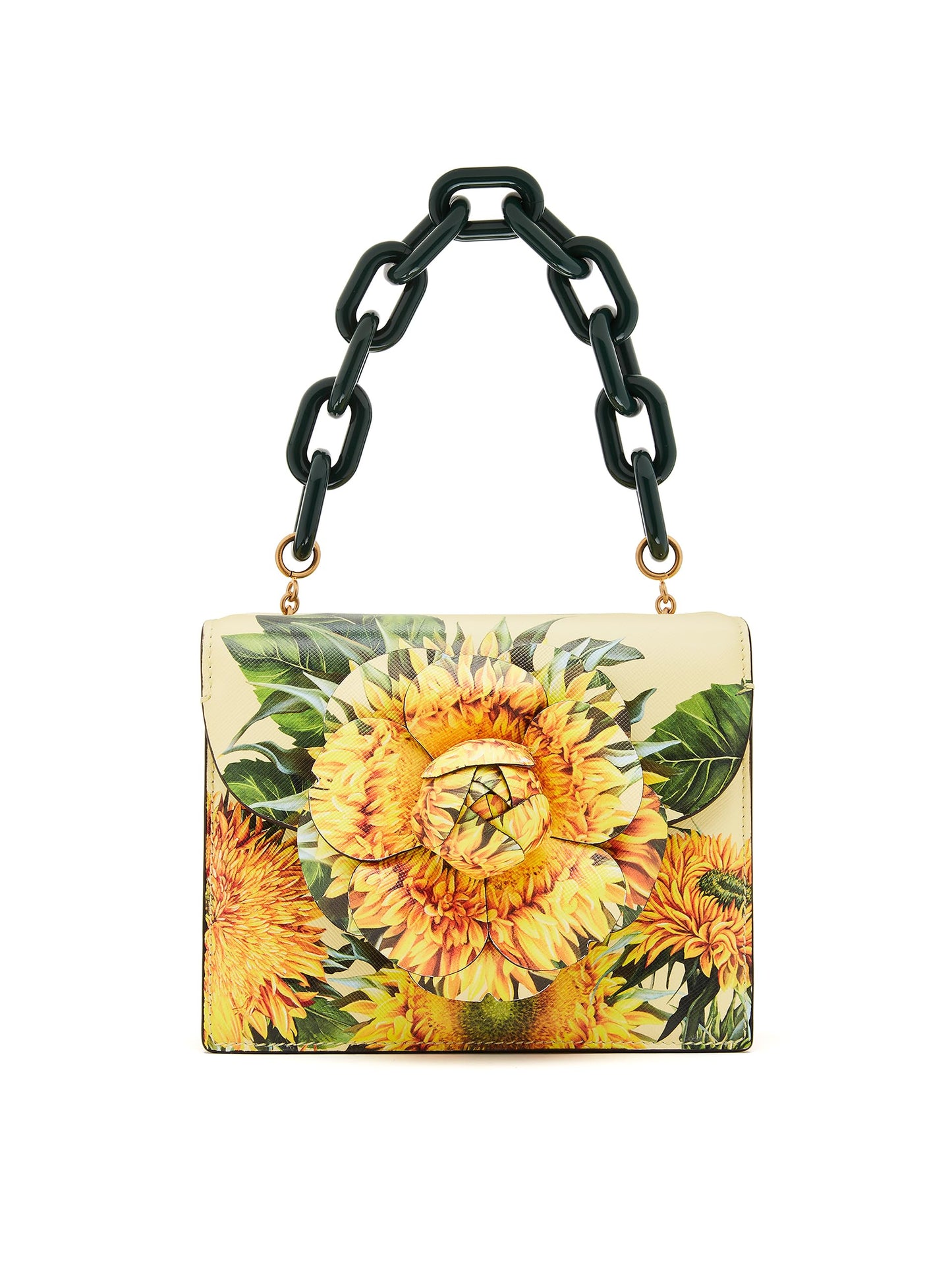 Oscar de la Renta, Bolso mini TRO con estampado de girasoles, Amarillo multicolor