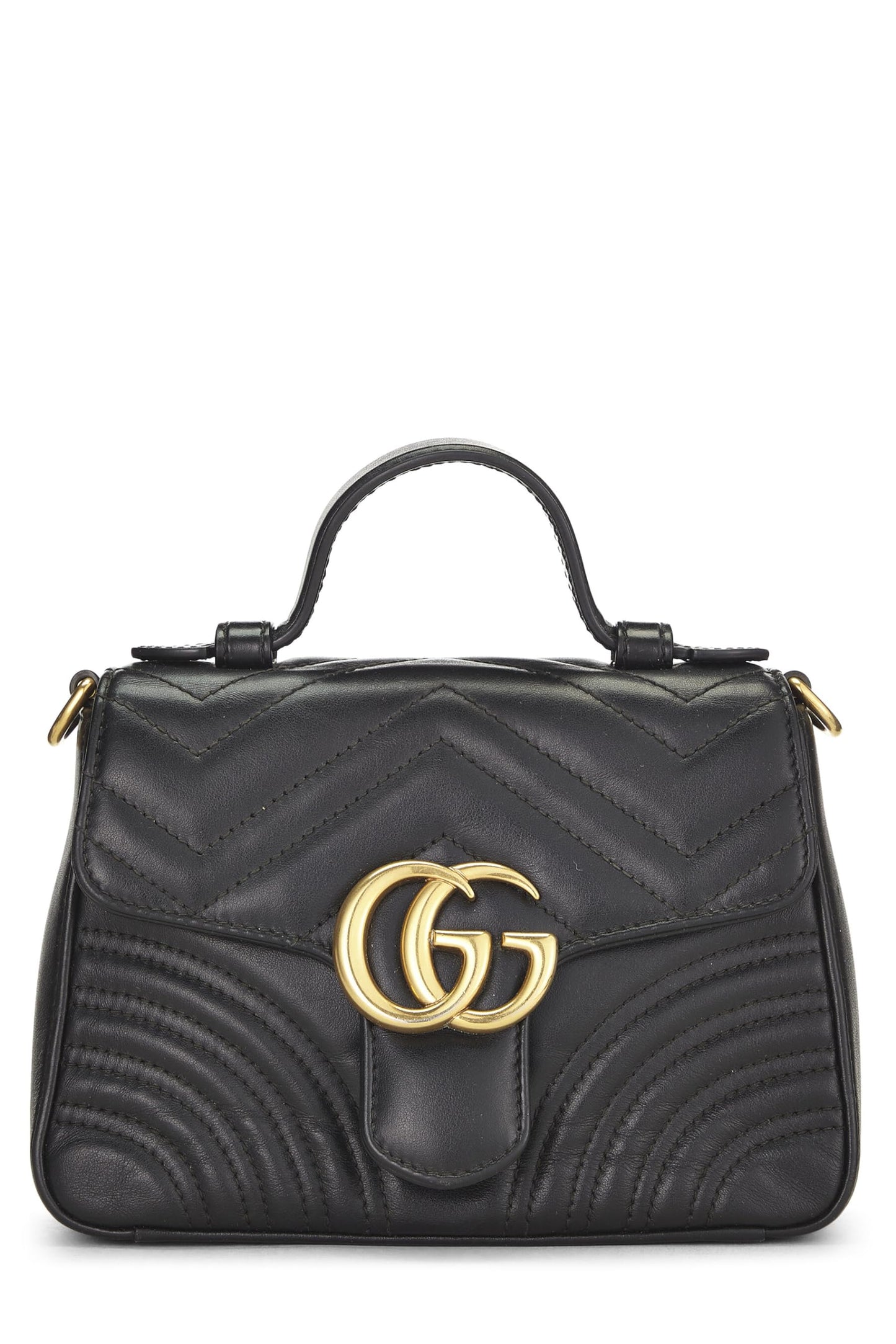 Gucci, Pre-Loved Black Leather Torchon GG Marmont Top Handle Flap Bag Mini, Black