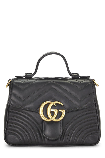 Gucci, Bolso mini con solapa y asa superior Torchon GG Marmont de cuero negro Pre-Loved, Negro