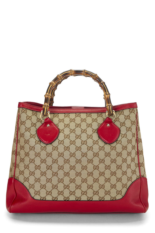 Gucci, Pre-Loved Red Original GG Canvas Bamboo Tote Small, Red