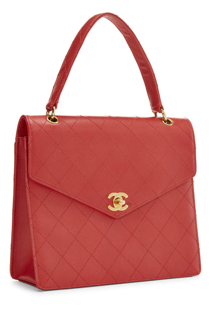 Chanel, Pre-Loved Red Quilted Caviar Envelope Flap Top Handle Bag, Red