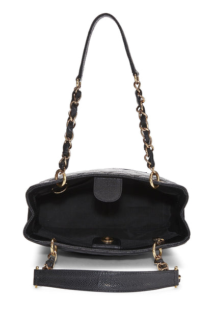 Chanel, Bolso shopping Petite de caviar acolchado negro Pre-Loved (PST), Negro