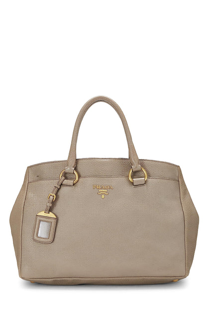 Prada, sac cabas convertible Vitello Daino gris d'occasion, gris