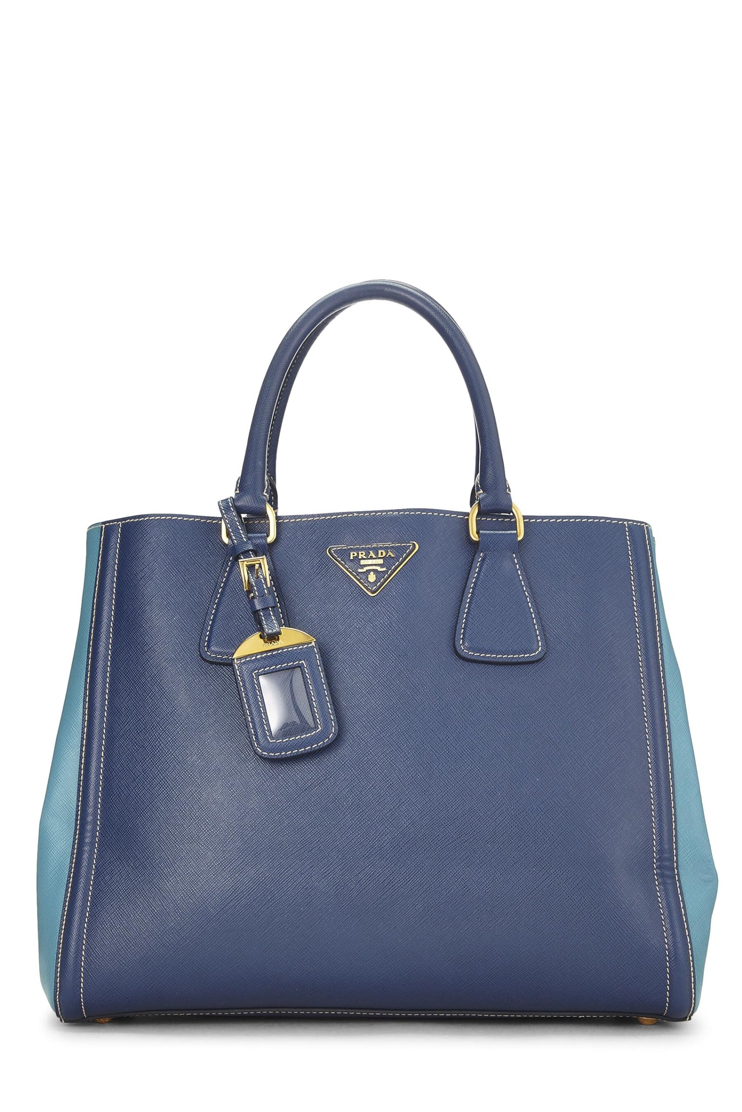 Prada, sac fourre-tout bicolore bleu Saffiano d'occasion, bleu