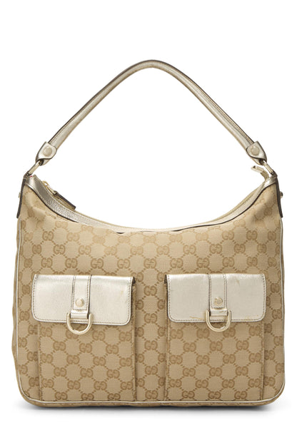 Gucci, Bolso de hombro Abbey de lona GG original dorado Pre-Loved, Dorado