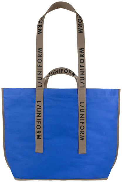 L/Uniform, Bolso Tote Lona Azul, Sangle Imprimee Grise