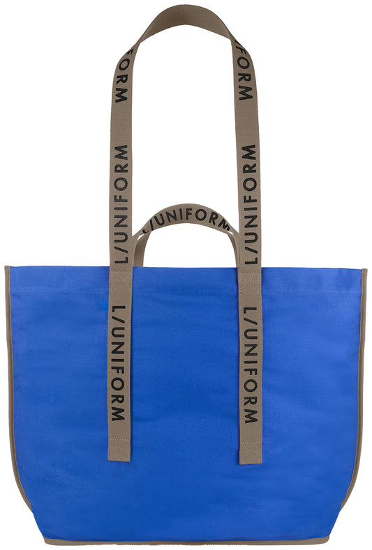 L/Uniform, Tote Bag Blue Canvas, Sangle Imprimee Grise