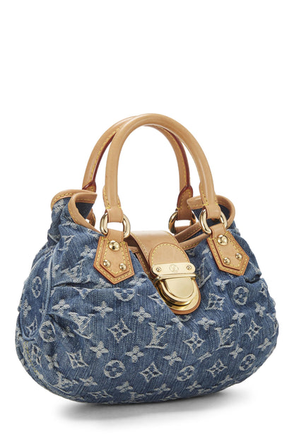 Louis Vuitton, sac à main en denim bleu monogrammé d'occasion, bleu