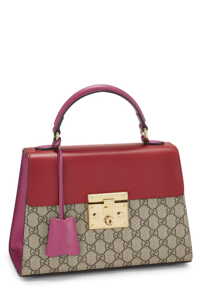 Gucci, Bolso con asa superior con candado de lona GG Supreme original rojo Pre-Loved, Multicolor