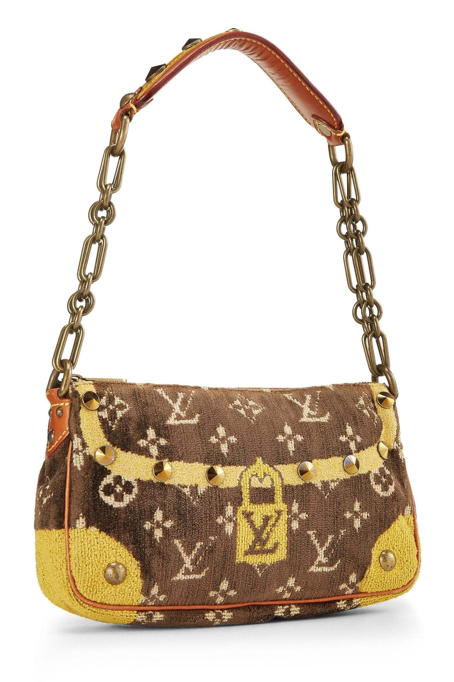 Louis Vuitton, Pochette Trompe L'oeil en Velours Marron et Jaune d'occasion, Accessoires, Marron