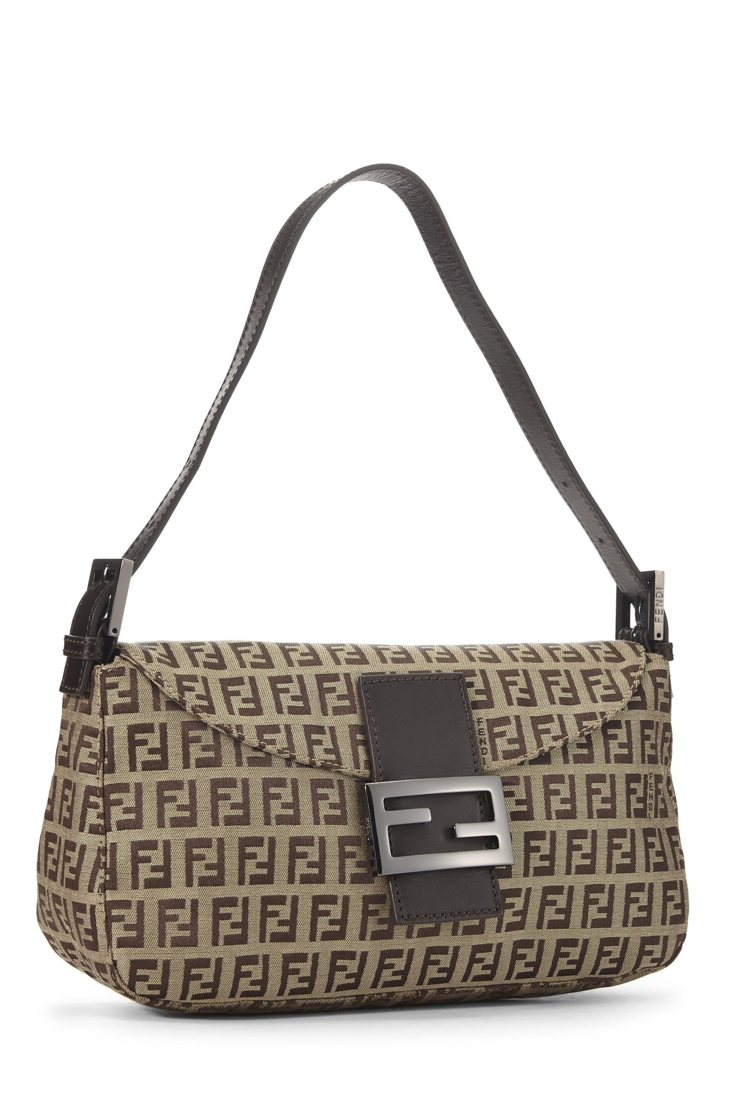 Fendi, Bolso de hombro de lona color beige Zucchino Pre-Loved, Marrón